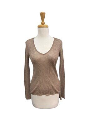 Rouje Paris Metallic Knit Top Size 34 US Sz XS Brown